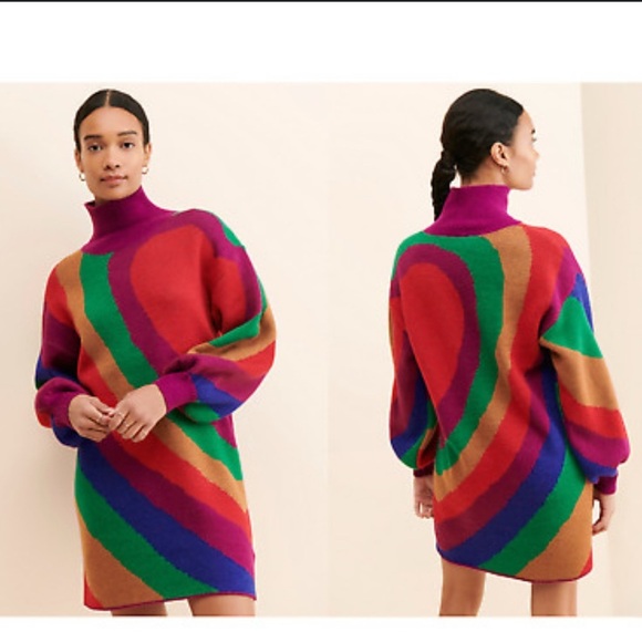 Farm Rio Rainbow Wild Heart Sweater Dress Small - Picture 1 of 12